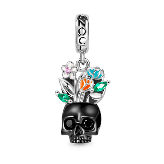 Vase Skull Pendant Dangle Charm 925 Sterling Silver Black Plated_1