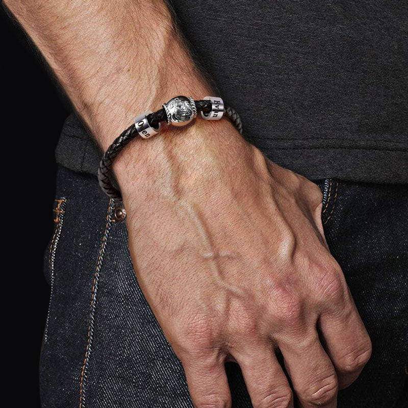 Pirate Ship Vintage Bead & Customized Classic Beads S925 Sterling Silver with Gift Copper Black Leather Men's Bracelet Jewelry for Men_5
