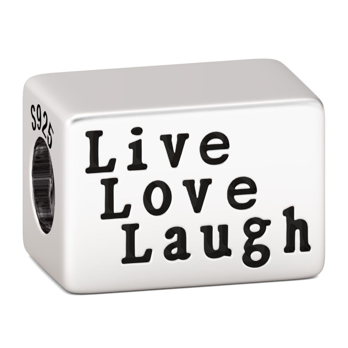 Gnoce "Live Love Laugh "rectangle 925 Sterling Silver Bead Charm Photo Bead Charm_2