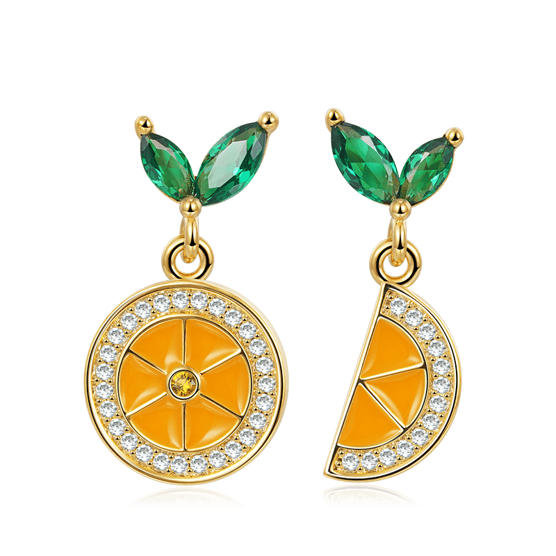 Fresh Lemon Stud Earrings 925 Sterling Silver with Yellow Enamels & CZ Stones_1