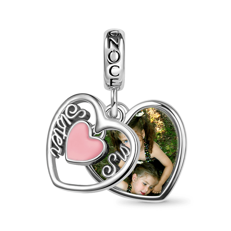 Gnoce "Sister & Sis" Heart Personalized Charm Platinum-plated Silver Blend_3