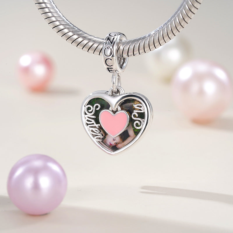 Gnoce "Sister & Sis" Heart Personalized Charm Platinum-plated Silver Blend_4