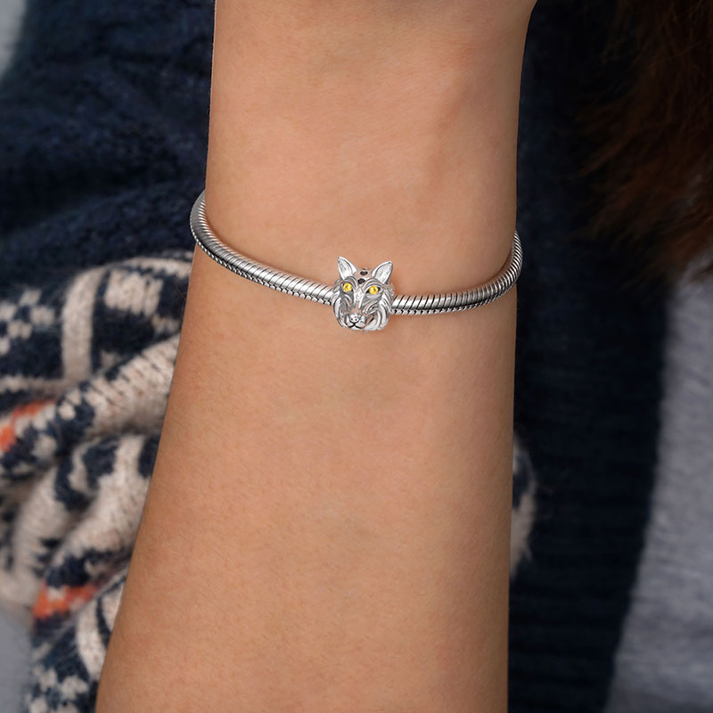 Gnoce Elegant Ancient Animal Wolf Charm Platinum-plated Silver Blend_4