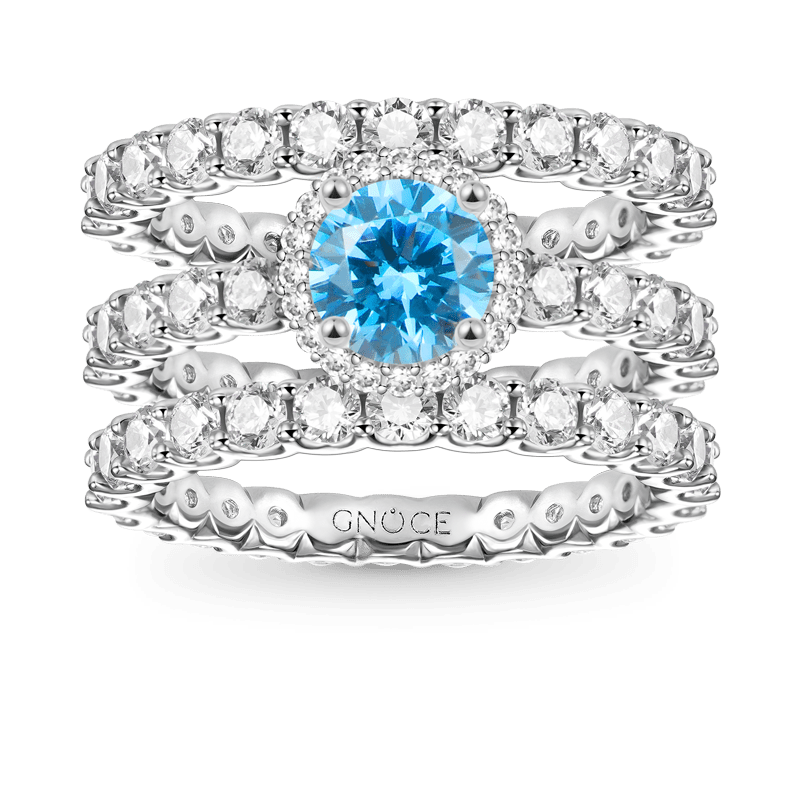 Gnoce Sparkling Round Cut Stackable Ring Set Platinum-plated Silver Blend_1
