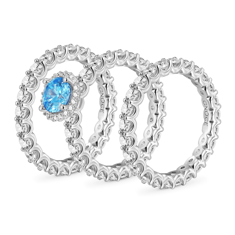 Gnoce Sparkling Round Cut Stackable Ring Set Platinum-plated Silver Blend_2