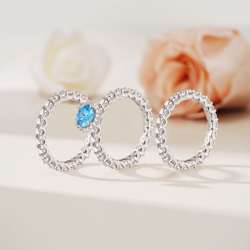 Gnoce Sparkling Round Cut Stackable Ring Set Platinum-plated Silver Blend_3
