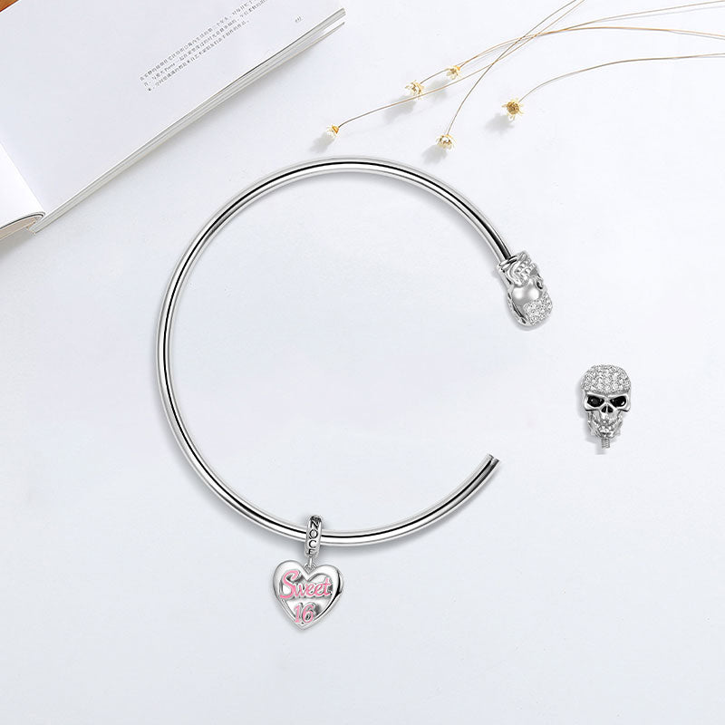 Gnoce Sparkling Skull Open Removable Bangle Bracelet_2