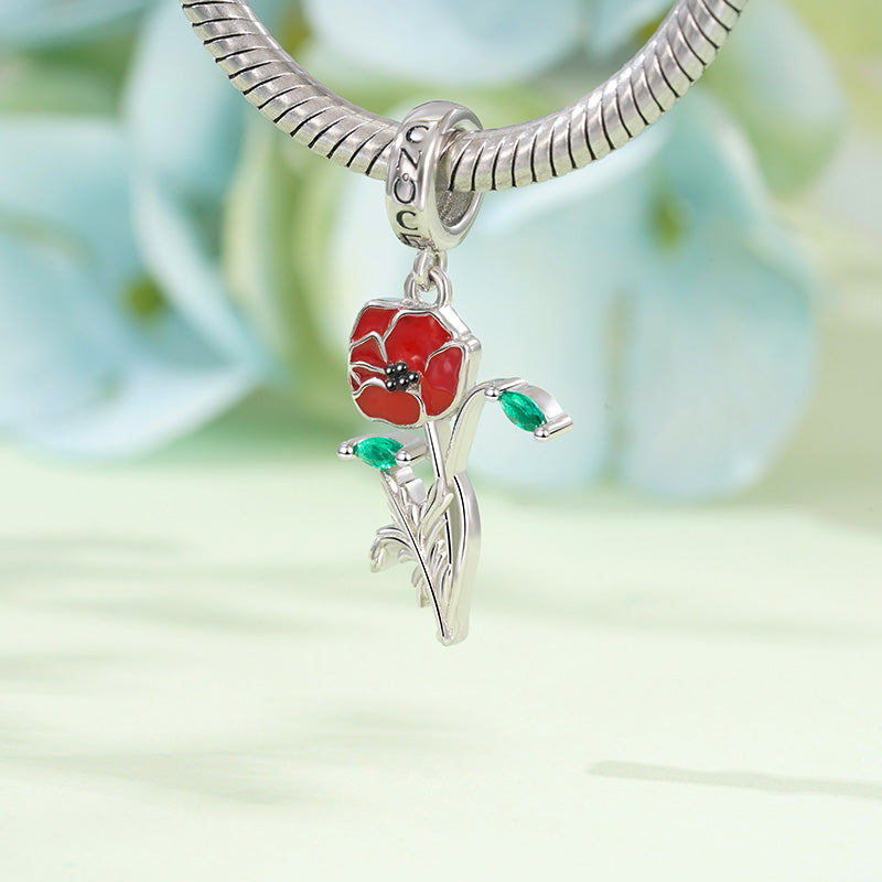 Gnoce Red Poppy Flower Pendant Dangle Charm_3