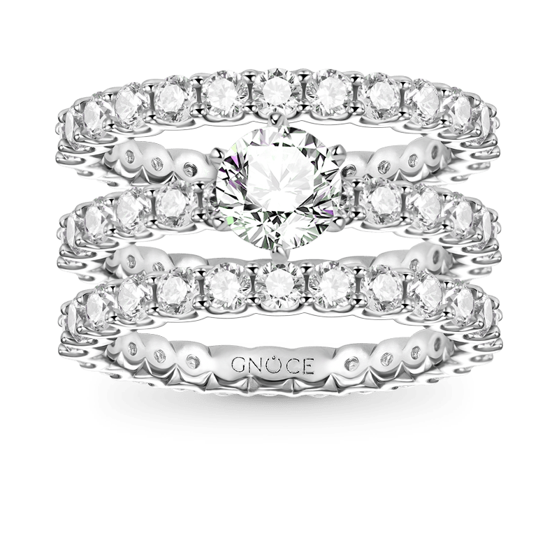 Gnoce Sparkling Round Cut Stackable Ring Set Platinum-plated Silver Blend_1