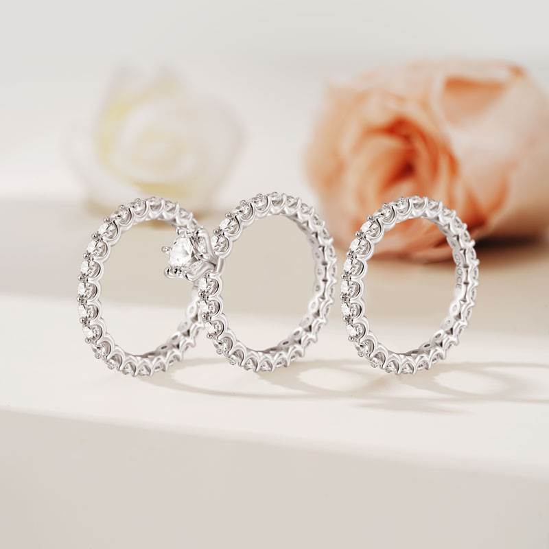 Gnoce Sparkling Round Cut Stackable Ring Set Platinum-plated Silver Blend_3