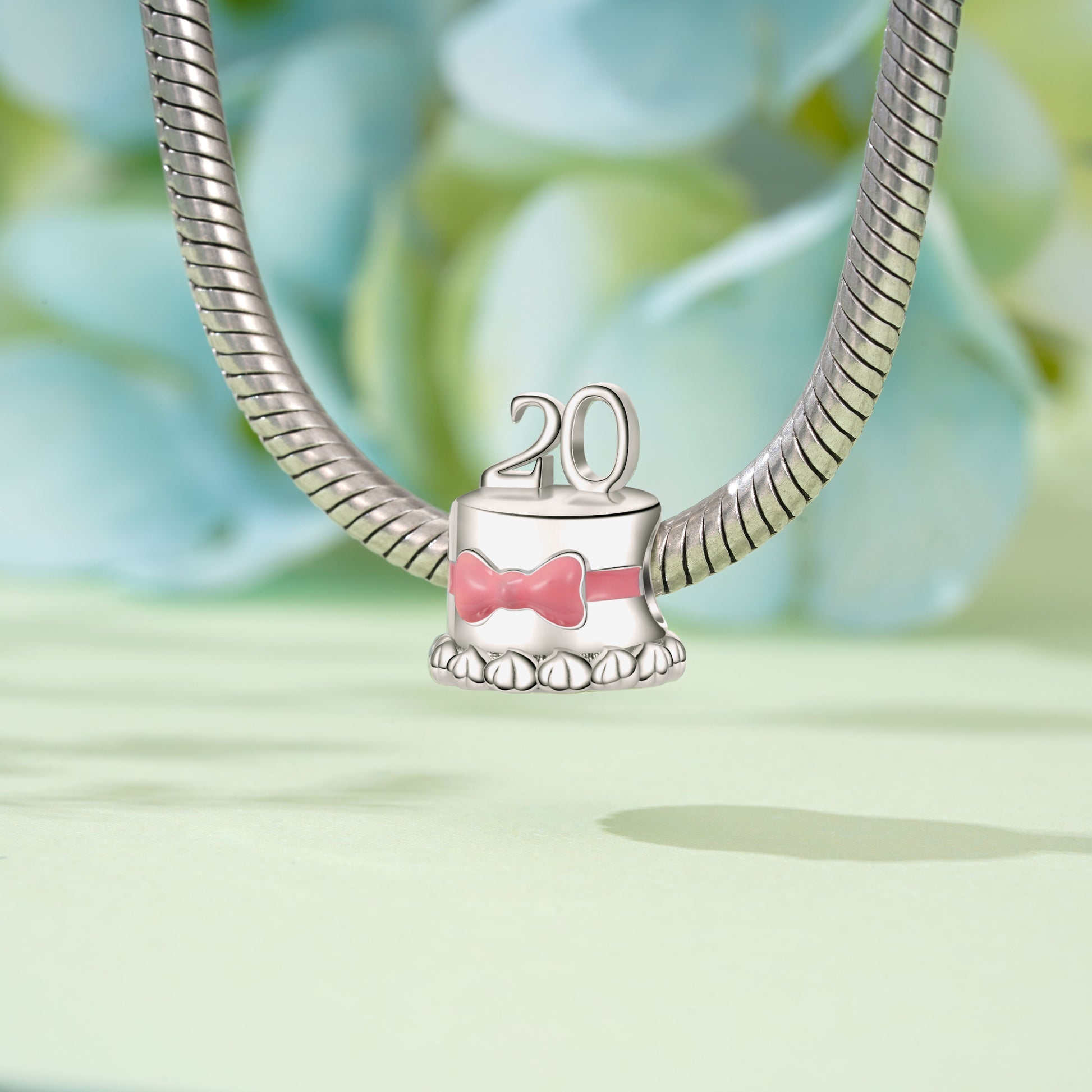 Gnoce "20th Birthday Cake" Bow Tie Charm Platinum-plated Silver Blend_3