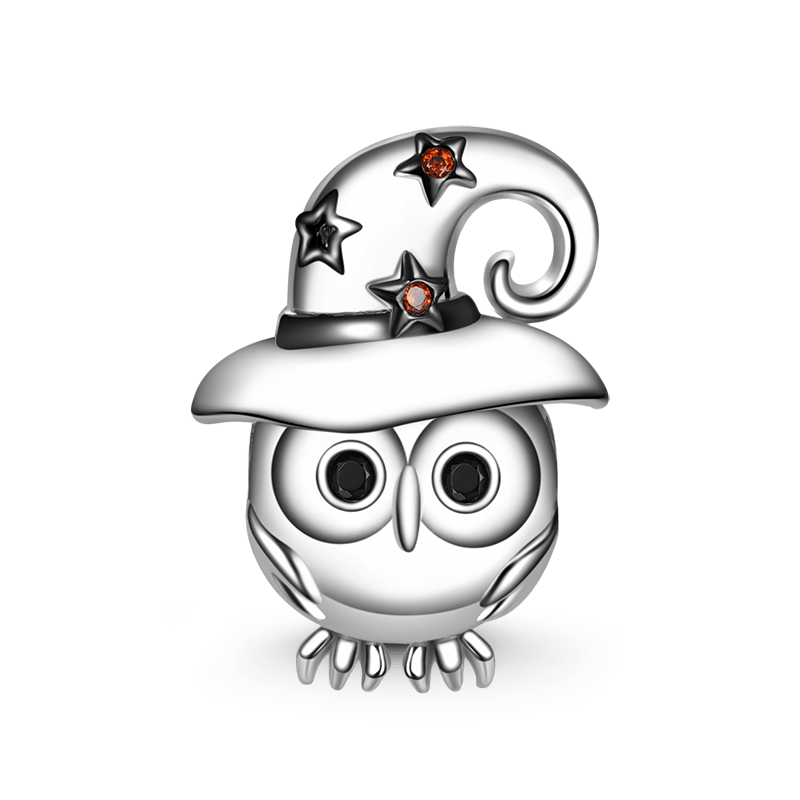 Gnoce Owl with Witch Hat Gift Charm Platinum-plated Silver Blend_1