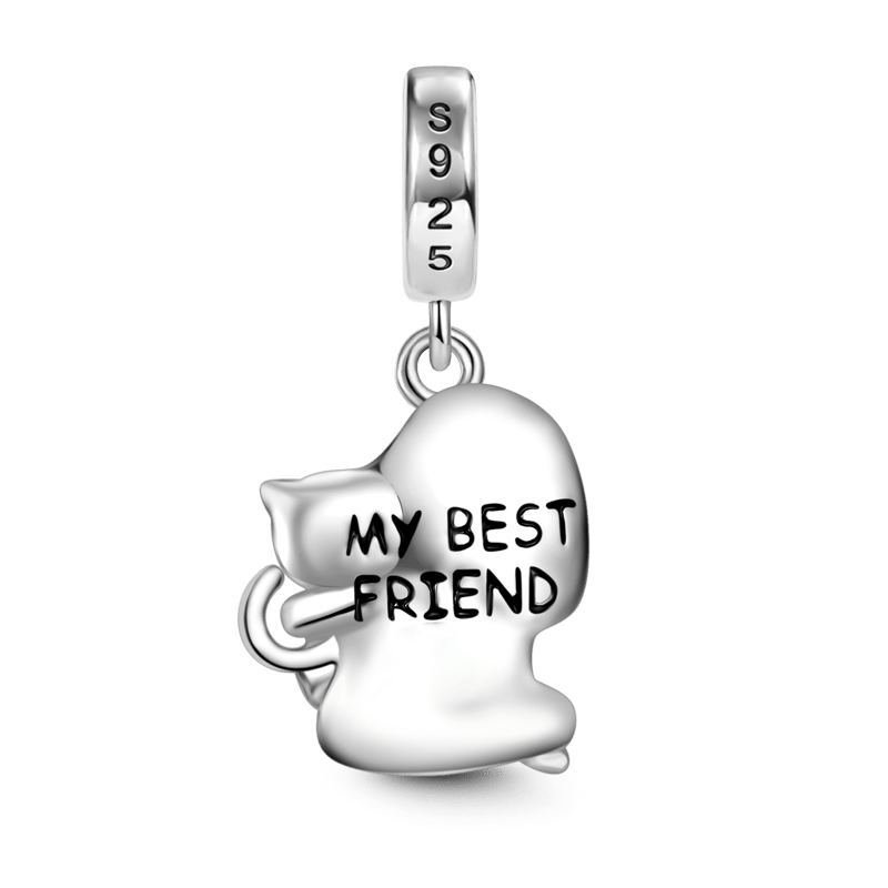 Gnoce A Lovely Girl Embraces Cat Charm Platinum-plated Silver Blend_2