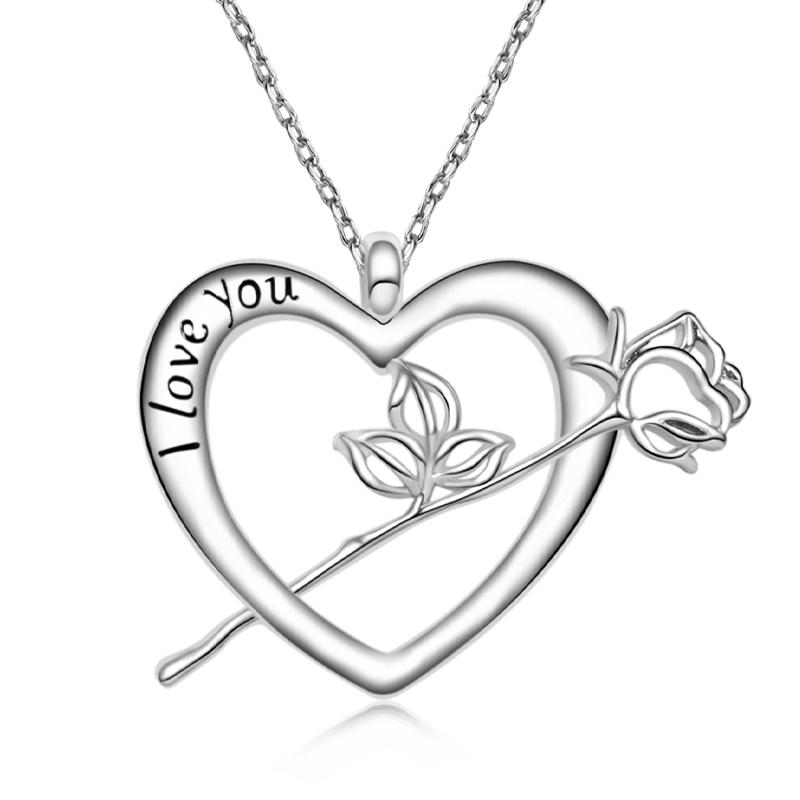 Gnoce “I Love You” Rose Flower Hear Necklace_1