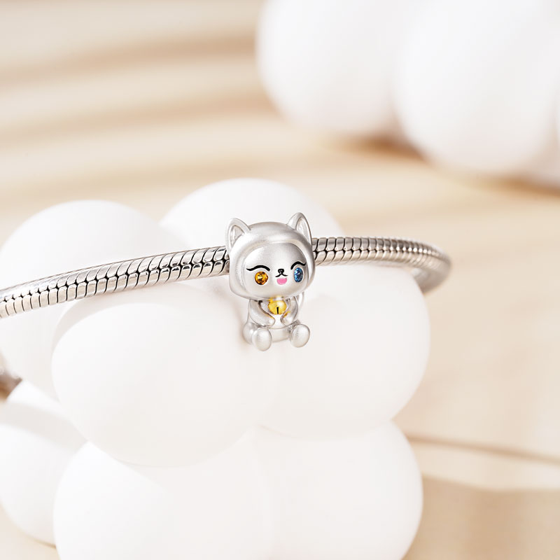 Gnoce Well-behaved Cat Pet Charm Platinum-plated Silver Blend_3