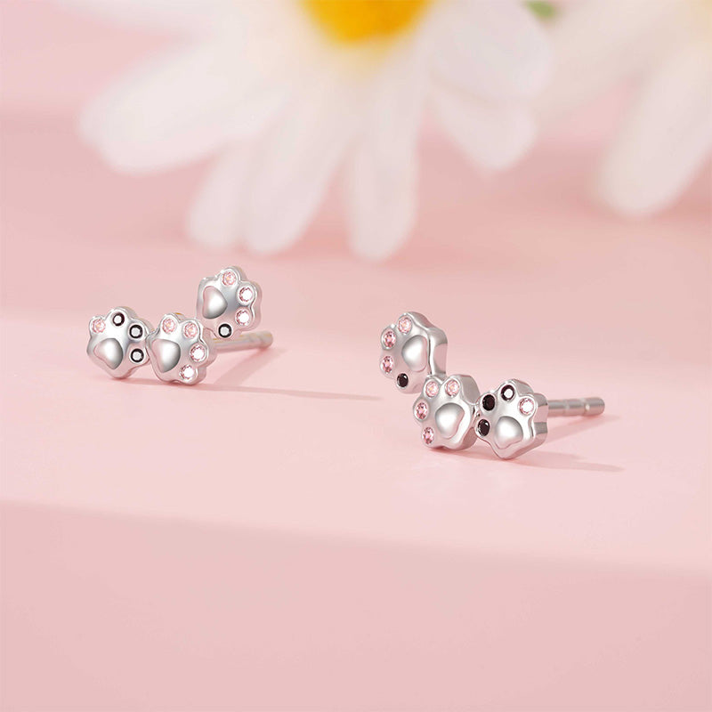 Gnoce Pet Paw Stud Earrings Platinum-plated Silver Blend_2
