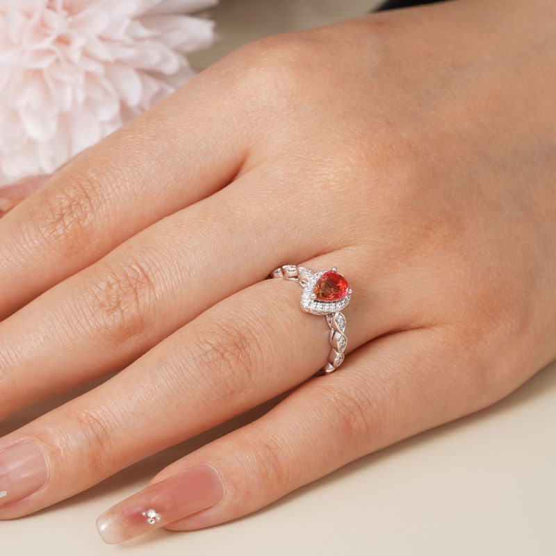 Gnoce Pear-cut Opal Promise Ring Platinum-plated Silver Blend_4