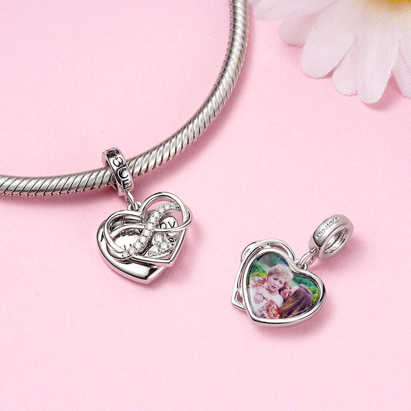 Gnoce Infinite Heart Personalized Photo Double Charm Platinum-plated Silver Blend_3