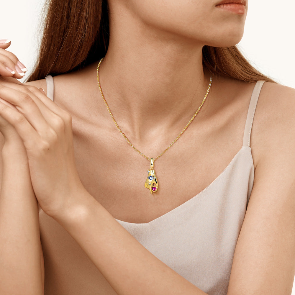 All-seeing Eye-Hand with Heart Pendant Dangle Charm 925 Sterling Silver 18K Gold Plated_4