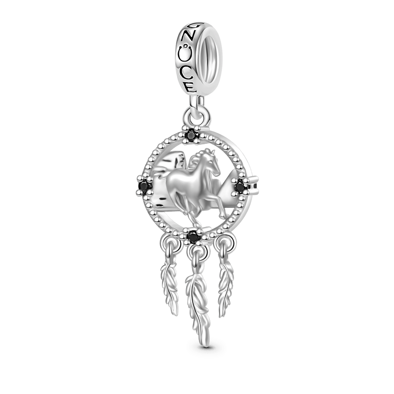 Gnoce Horse Dream Catcher Charm Platinum-plated Silver Blend_1