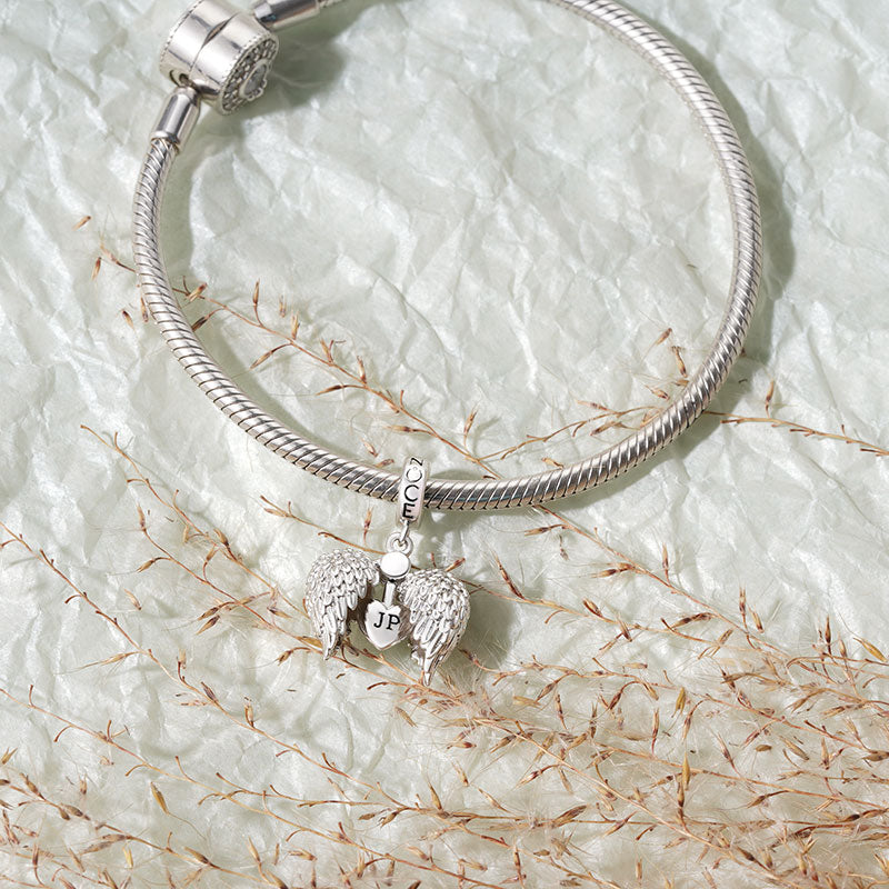Gnoce Angel Wings Heart Engravable Charm Platinum-plated Silver Blend_2