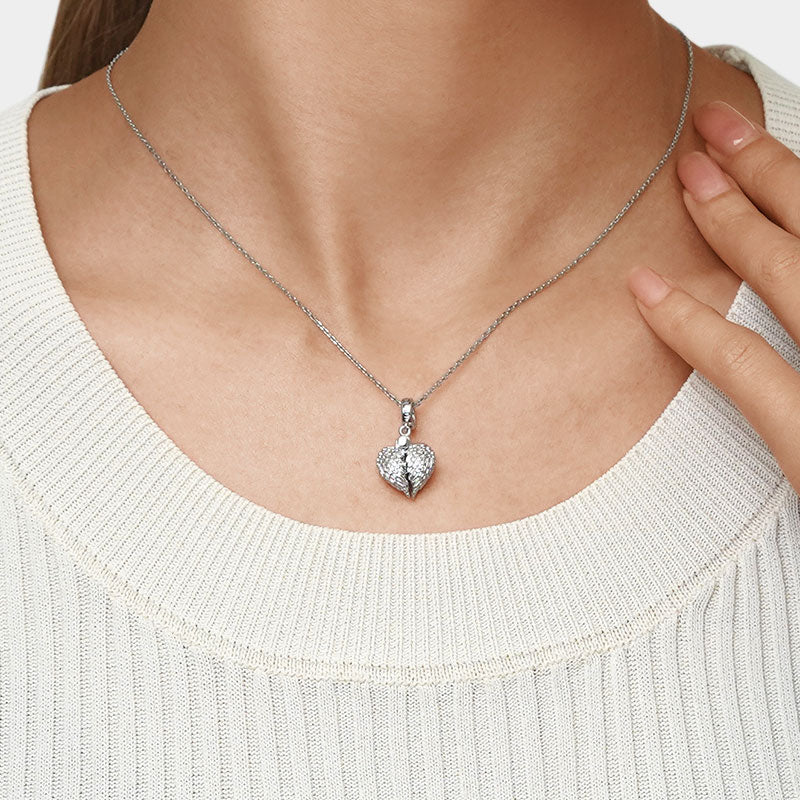 Gnoce Angel Wings Heart Engravable Charm Platinum-plated Silver Blend_4