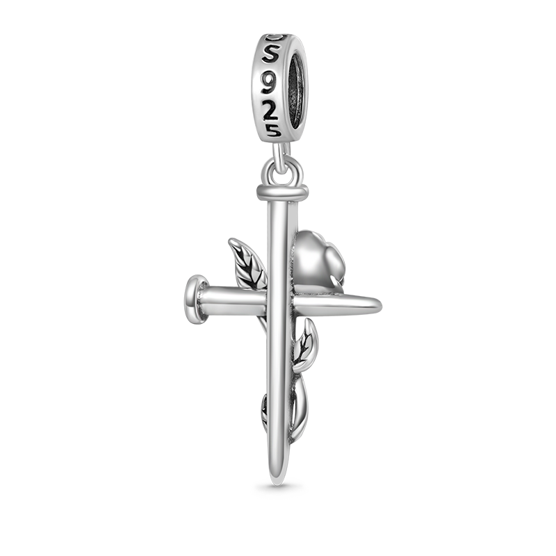 Gnoce Vintage Rose Cross Pendant Dangle Charm_2