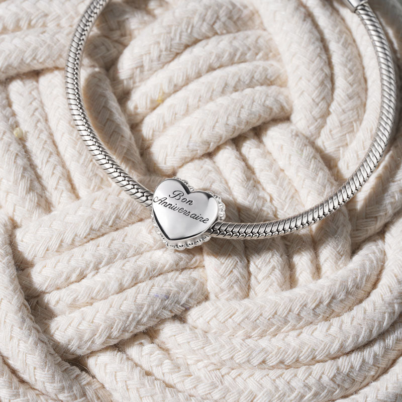 Gnoce Happy Birthday Cake Heart Charm Platinum-plated Silver Blend_3