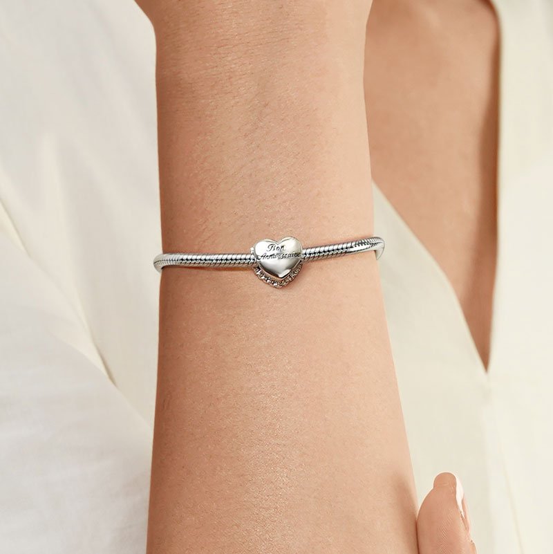 Gnoce Happy Birthday Cake Heart Charm Platinum-plated Silver Blend_5