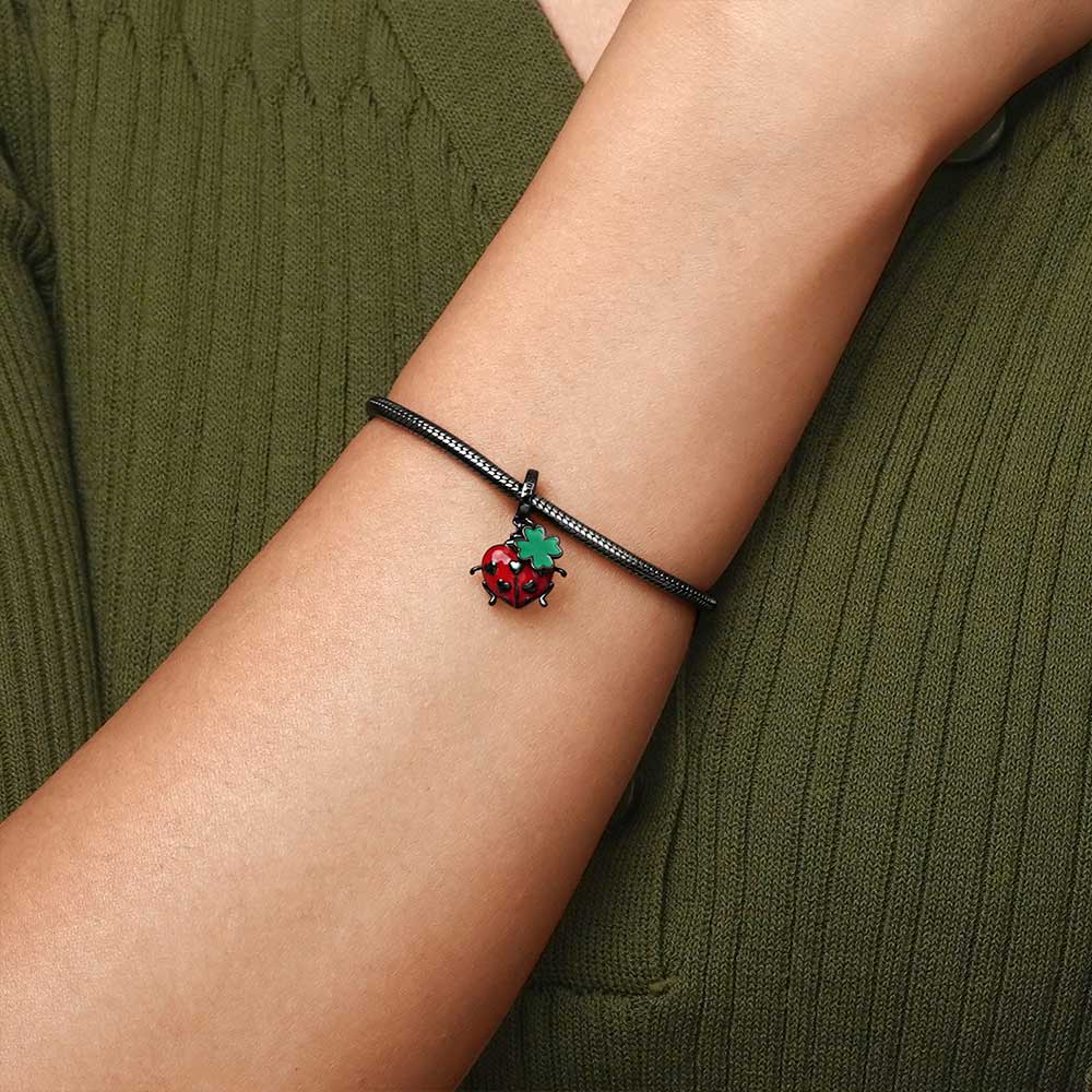 Gnoce Ladybug & Four Leaf Clover Doule Pendant Dangle Charm_4