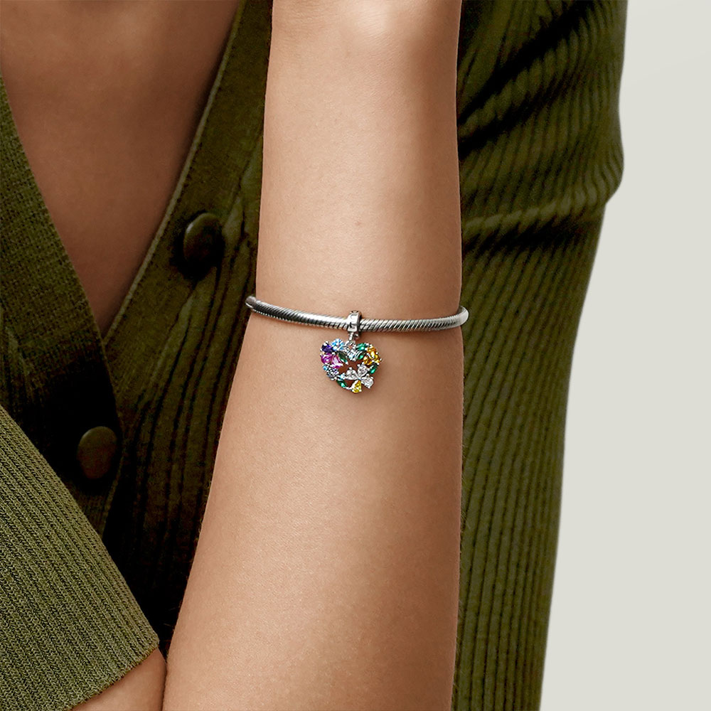 Gnoce Floral Heart Wreath Pendant Dangle Charm_5