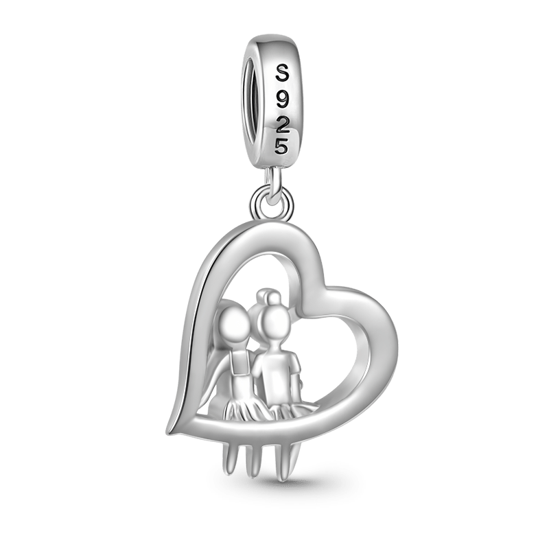 Gnoce Sister Love Heart Engravable Charm Platinum-plated Silver Blend_3