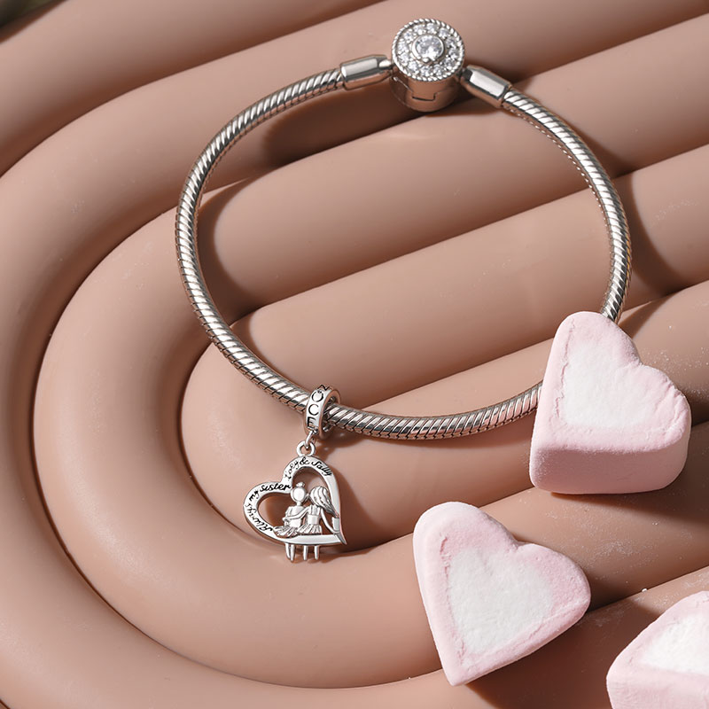 Gnoce Sister Love Heart Engravable Charm Platinum-plated Silver Blend_4