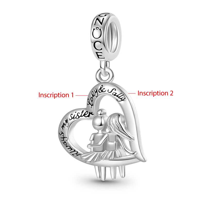 Gnoce Sister Love Heart Engravable Charm Platinum-plated Silver Blend_2