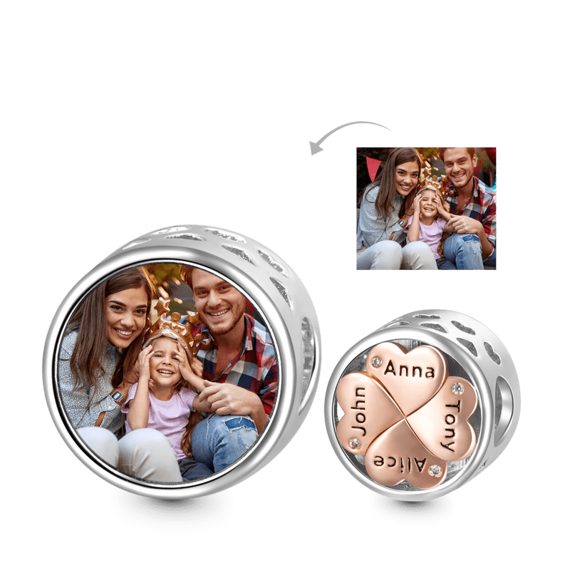 Gnoce Lucky Clover Family Love Photo Charm Platinum-plated Silver Blend_1