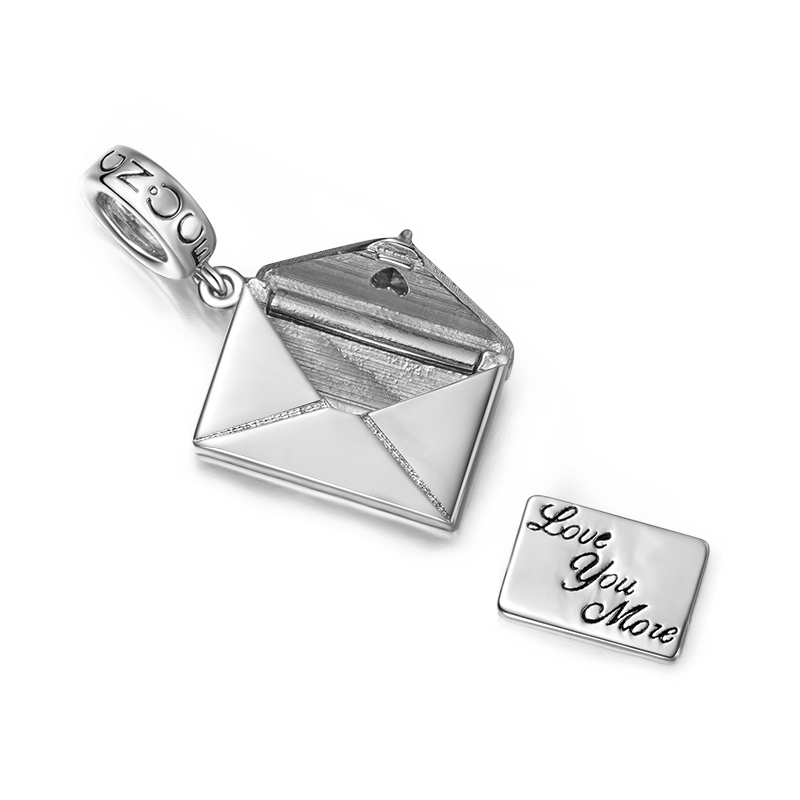 Gnoce Openable Envelope Love Letter Engravable Charm Platinum-plated Silver Blend_3