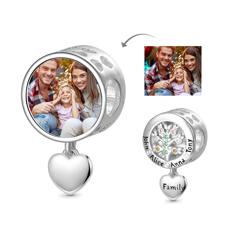 Gnoce Family Tree Engravable Photo Charm Platinum-plated Silver Blend_1