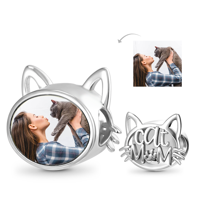 Gnoce Cat Mom Personalized Photo Charm Platinum-plated Silver Blend_1