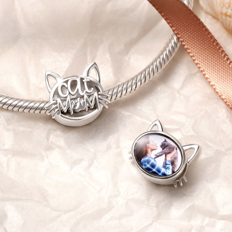 Gnoce Cat Mom Personalized Photo Charm Platinum-plated Silver Blend_2