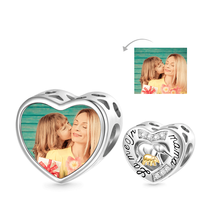 Gnoce Mother Love Heart Personalized Photo Charm Platinum-plated Silver Blend_1