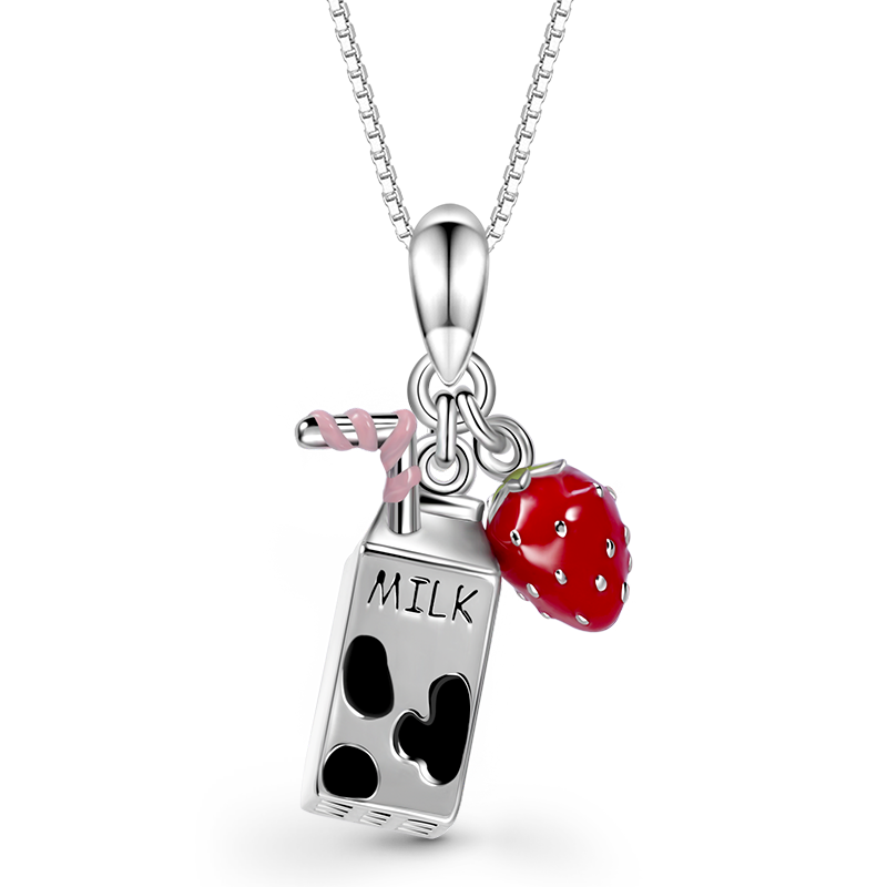 Gnoce Milk & Strawberry Fruit Necklace Platinum-plated Silver Blend_1