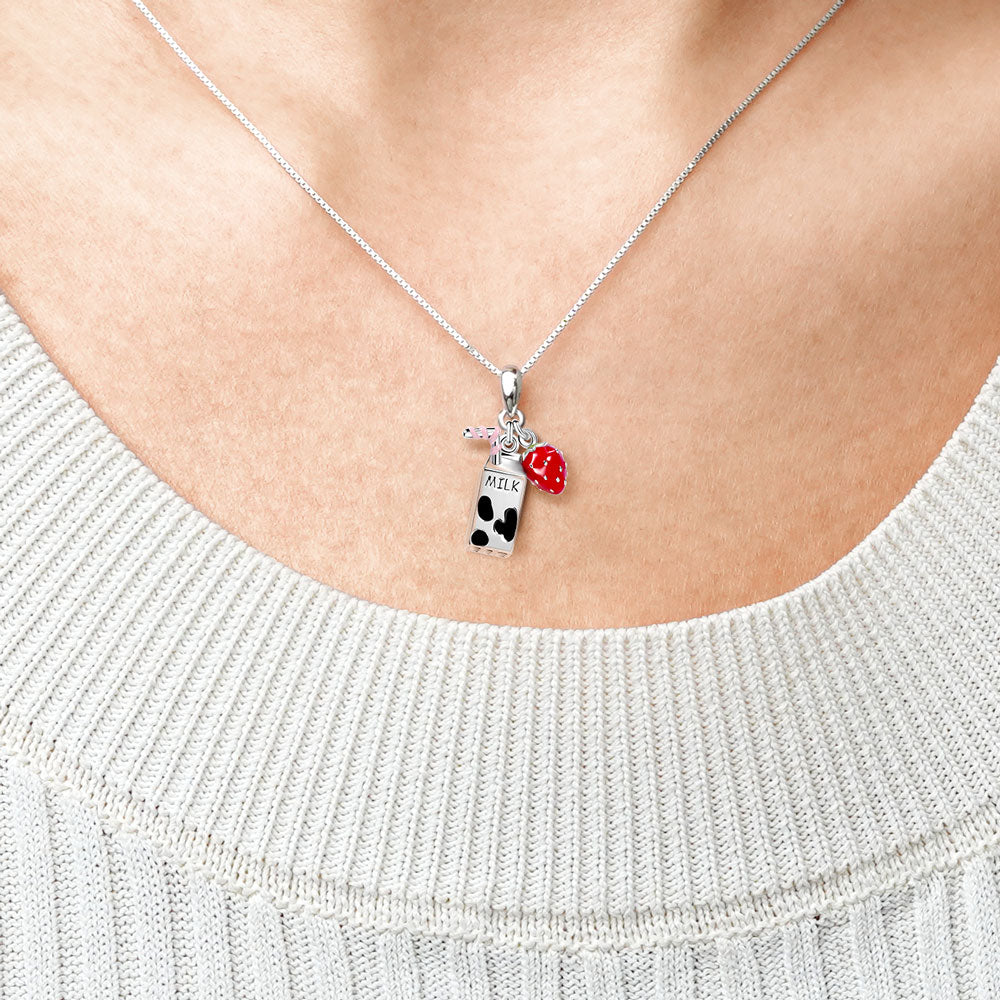 Gnoce Milk & Strawberry Fruit Necklace Platinum-plated Silver Blend_4
