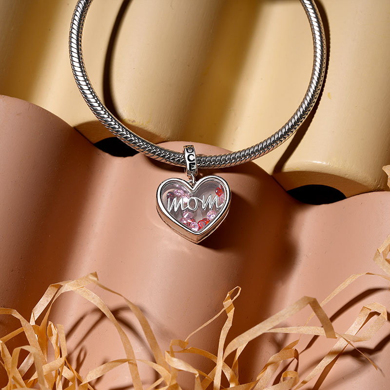 Gnoce Sparkling Mom Heart Charm Platinum-plated Silver Blend_3