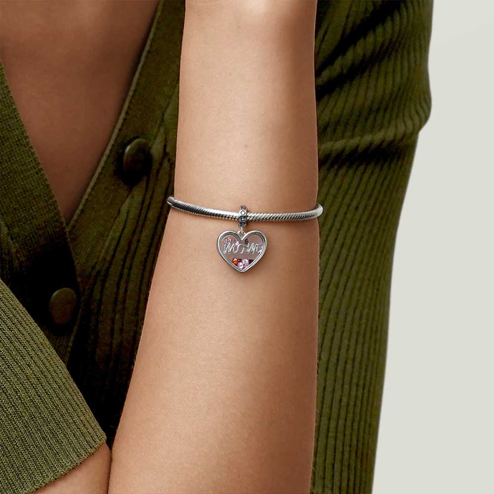 Gnoce Sparkling Mom Heart Charm Platinum-plated Silver Blend_5