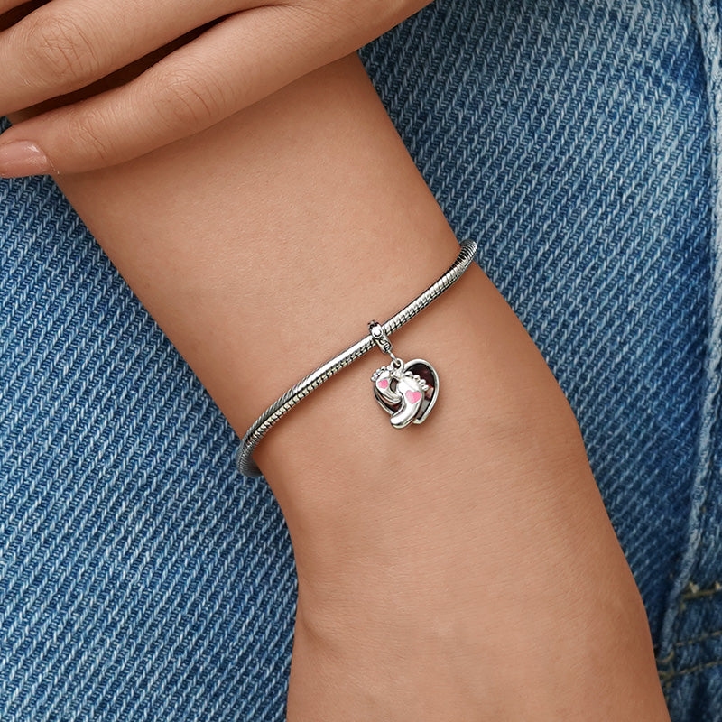 Gnoce Baby Footprints & Heart Engravable Charm Platinum-plated Silver Blend_4