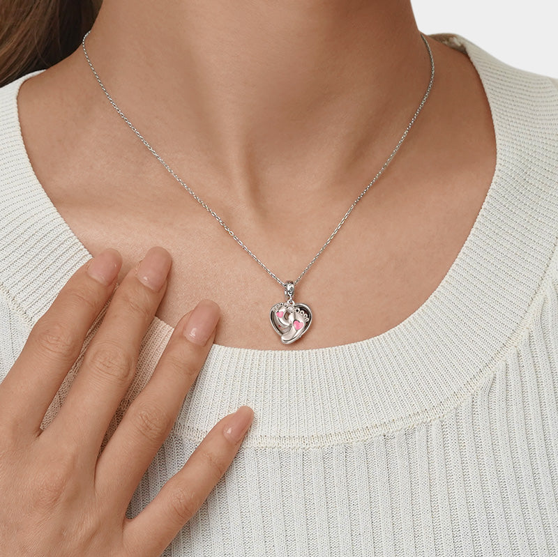 Gnoce Baby Footprints & Heart Engravable Charm Platinum-plated Silver Blend_5
