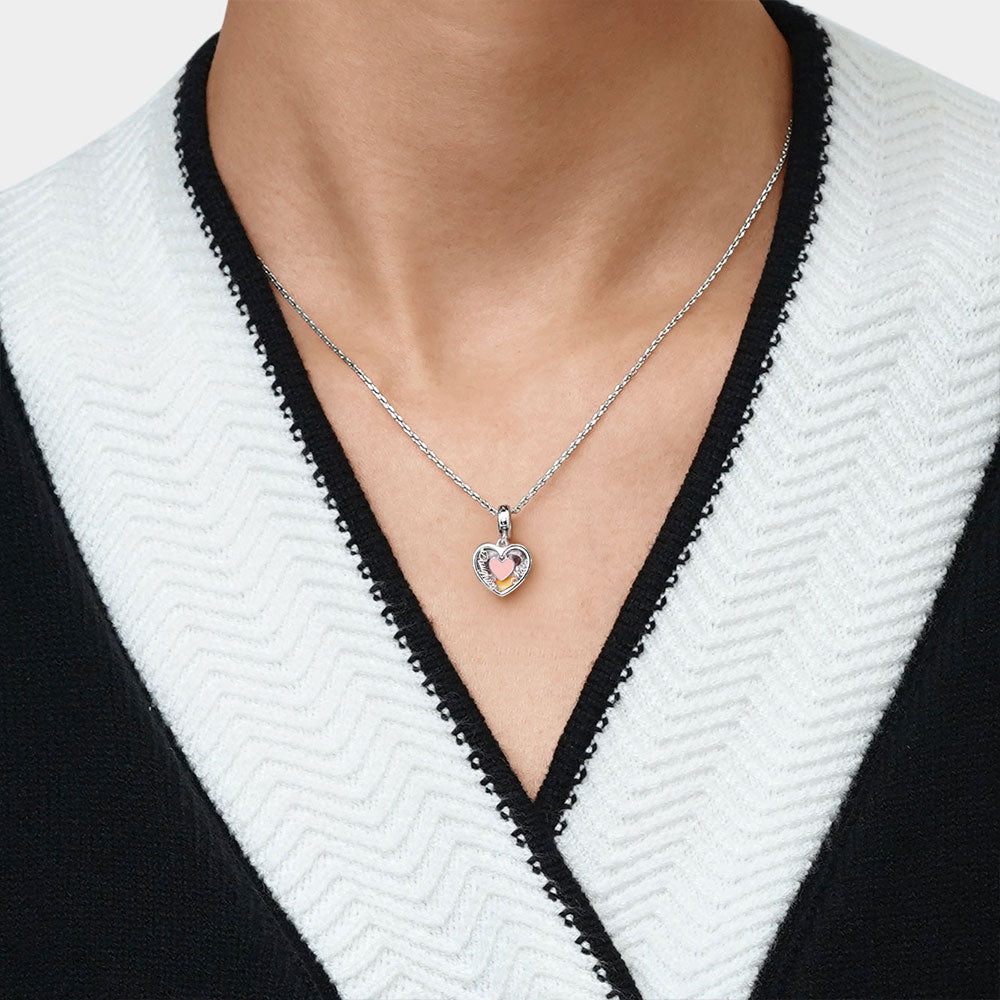 Gnoce "Daughter & Mother" Heart Personalized Charm Platinum-plated Silver Blend_4