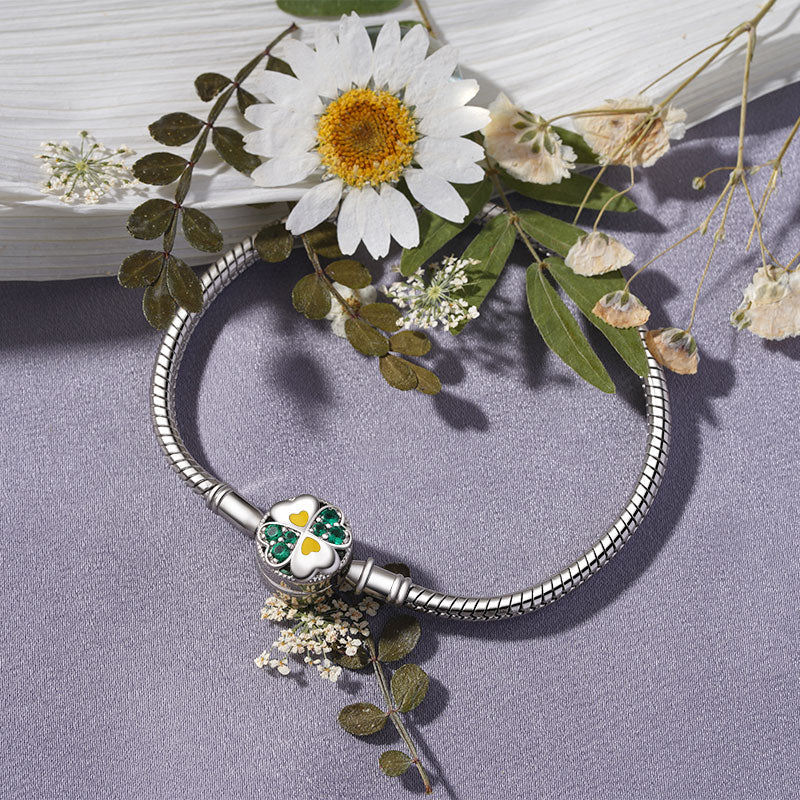 Gnoce Lucky Four-leaf Clover Basic Snake Chain Bracelet_3