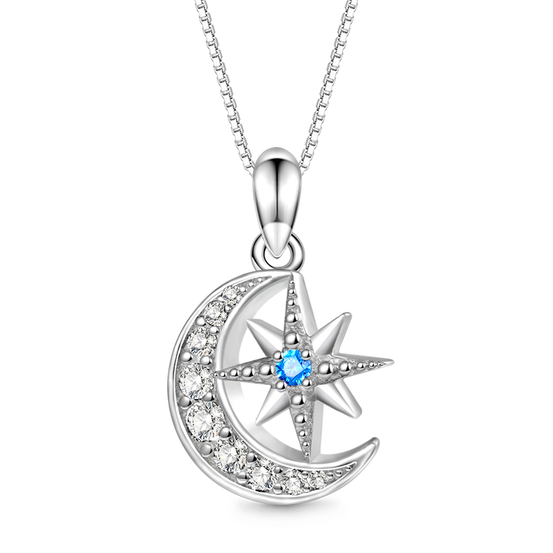 Gnoce Galaxy Moon & Star Necklace Platinum-plated Silver Blend_1