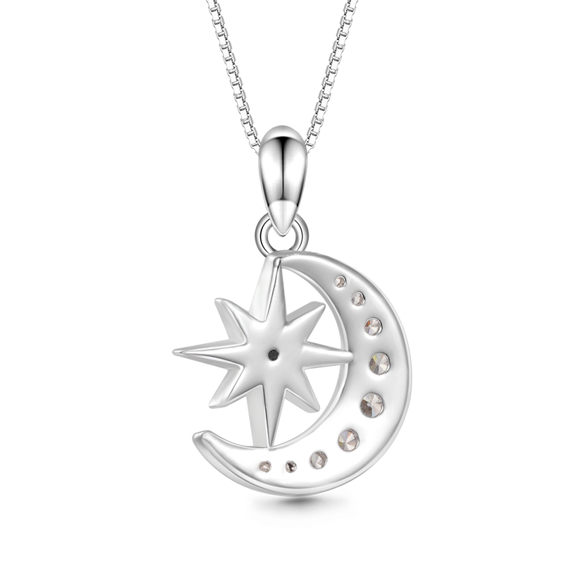Gnoce Galaxy Moon & Star Necklace Platinum-plated Silver Blend_2
